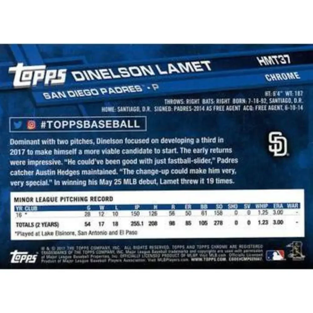 2017 Topps Chrome Update Dinelson LametÂ RC HMT37 San Diego Padres